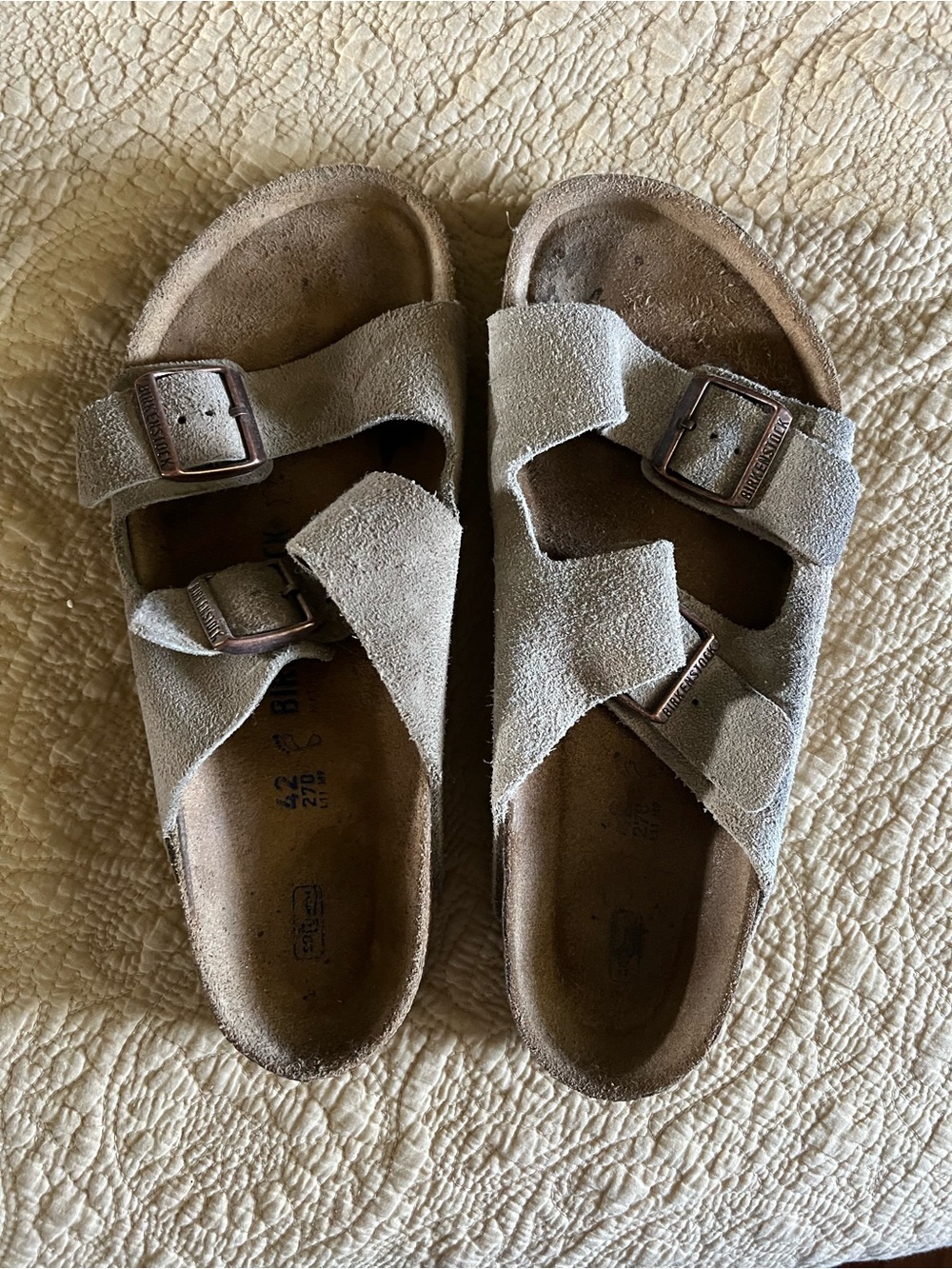 Birkenstock Suede Double Buckle Sandals in Beige